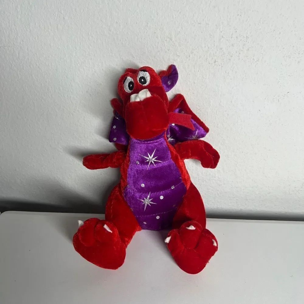 Plush Dragon Red Purple Silver stars 9" Stuffed Animal Sureshot Redemption